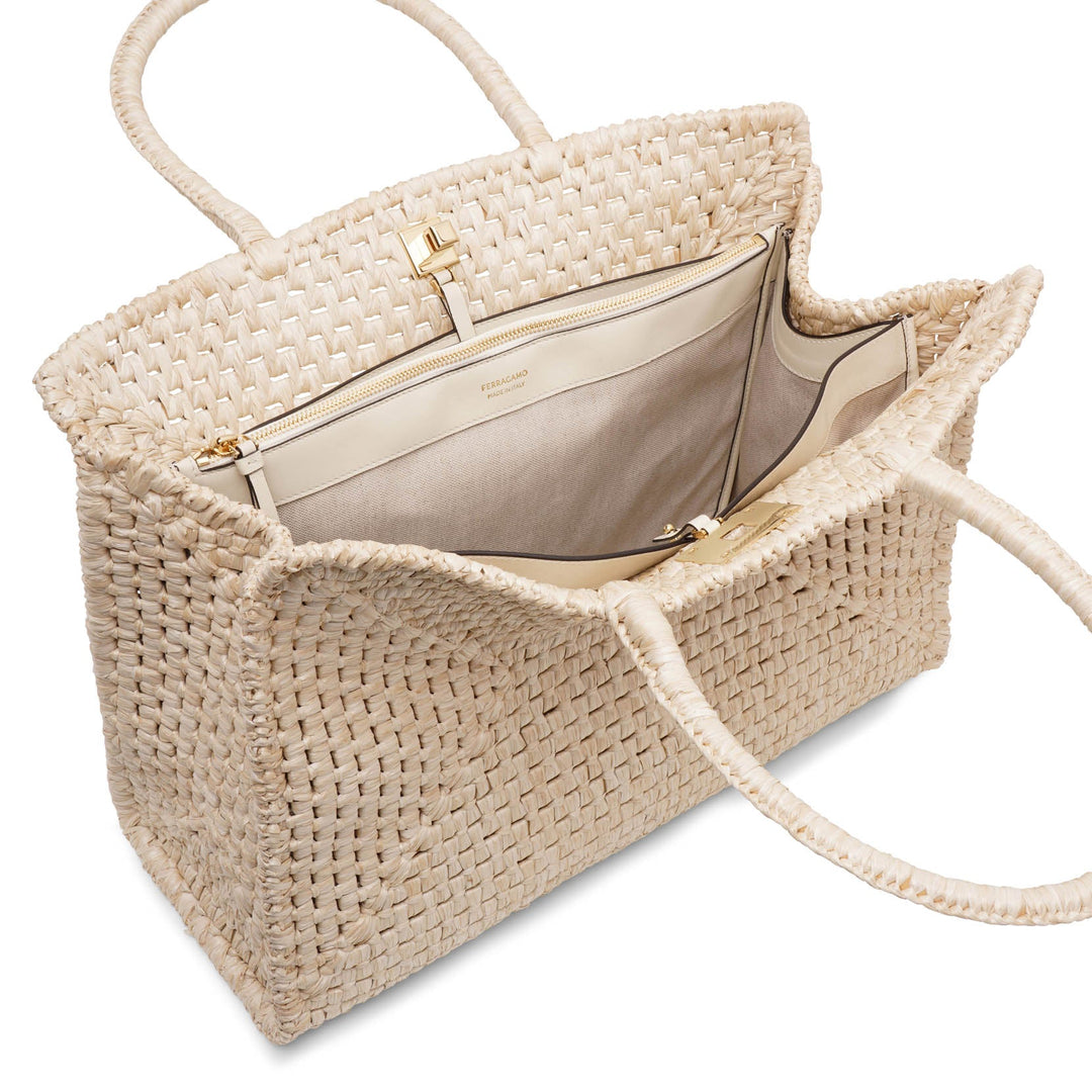トートバッグ Salvatore Ferragamo Raffia And Leather Big Shopping Bag Ferragamo F Signature Raffia Tote Bag | Neiman Marcus