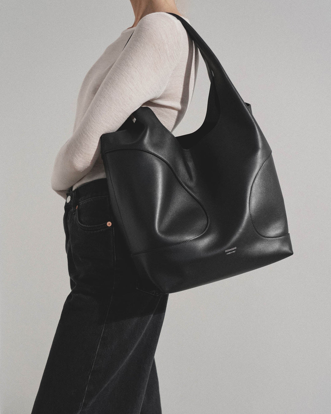 Ferragamo | Cut out soft black tote bag | Savannahs