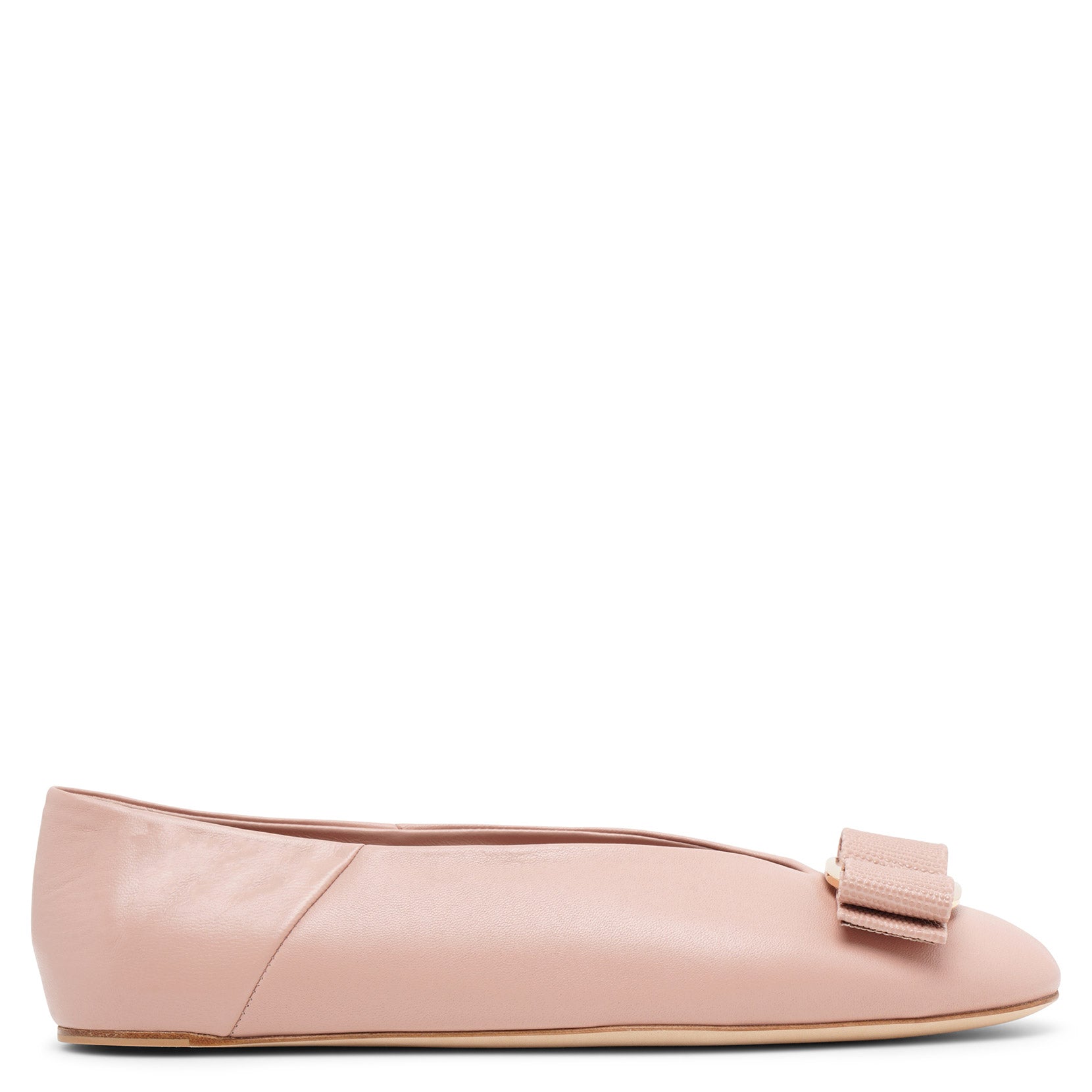 Shop Ferragamo Vanna Beige Leather Ballerinas