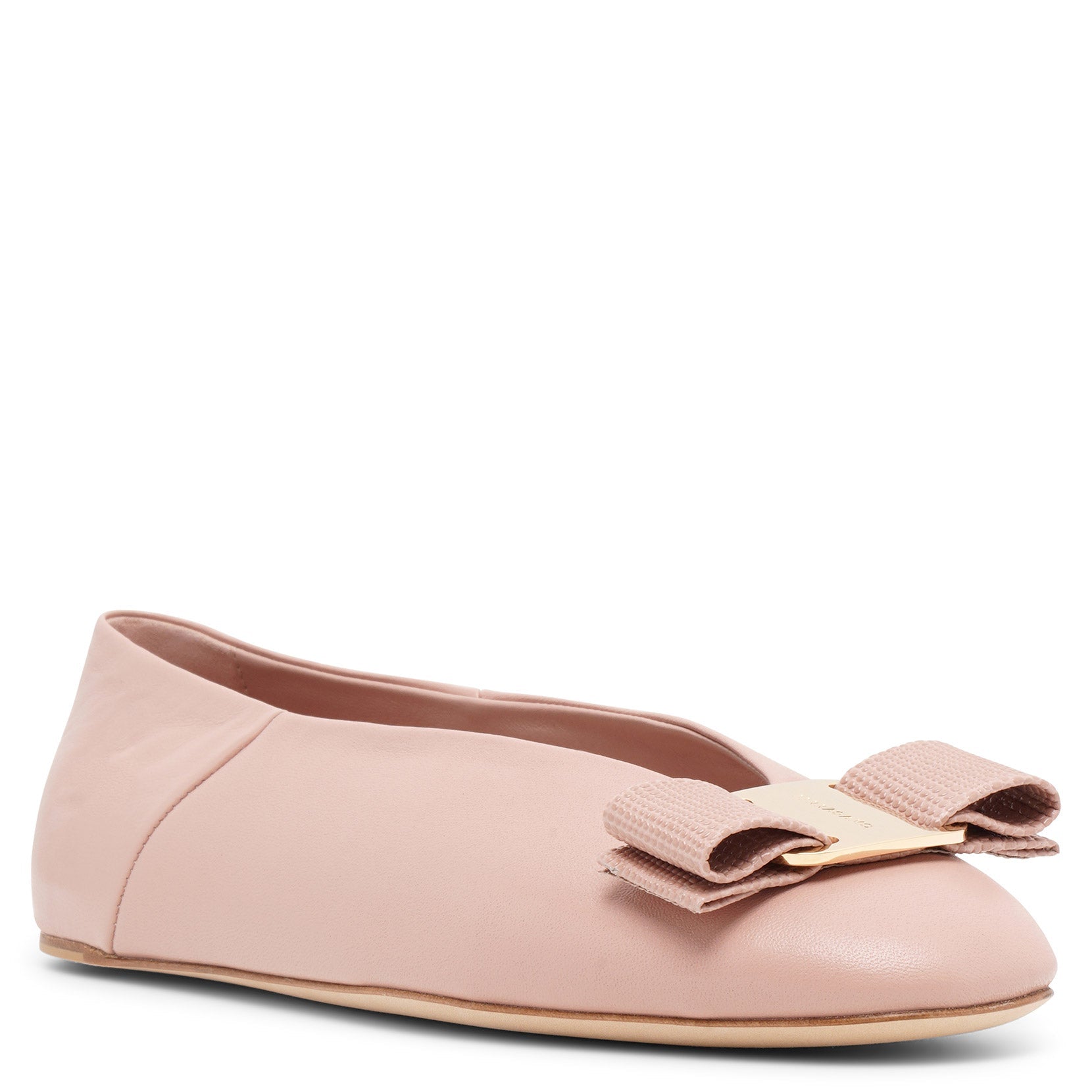 Shop Ferragamo Vanna Beige Leather Ballerinas