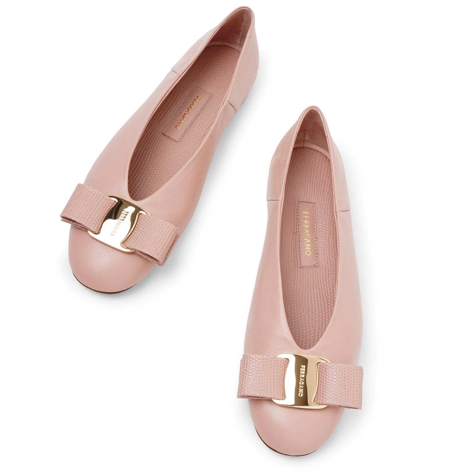 Shop Ferragamo Vanna Beige Leather Ballerinas