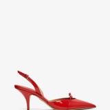 Mini bow red patent sling-back pumps