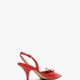 Mini bow red patent sling-back pumps