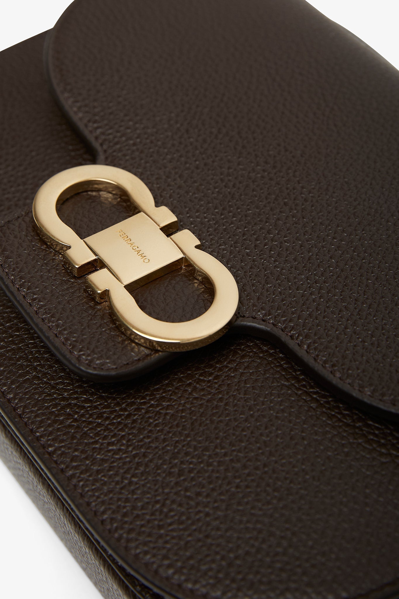 Ferragamo | Dubble gancini flap dark brown bag | Savannahs