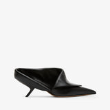 Black high-heeled shoe on a white background