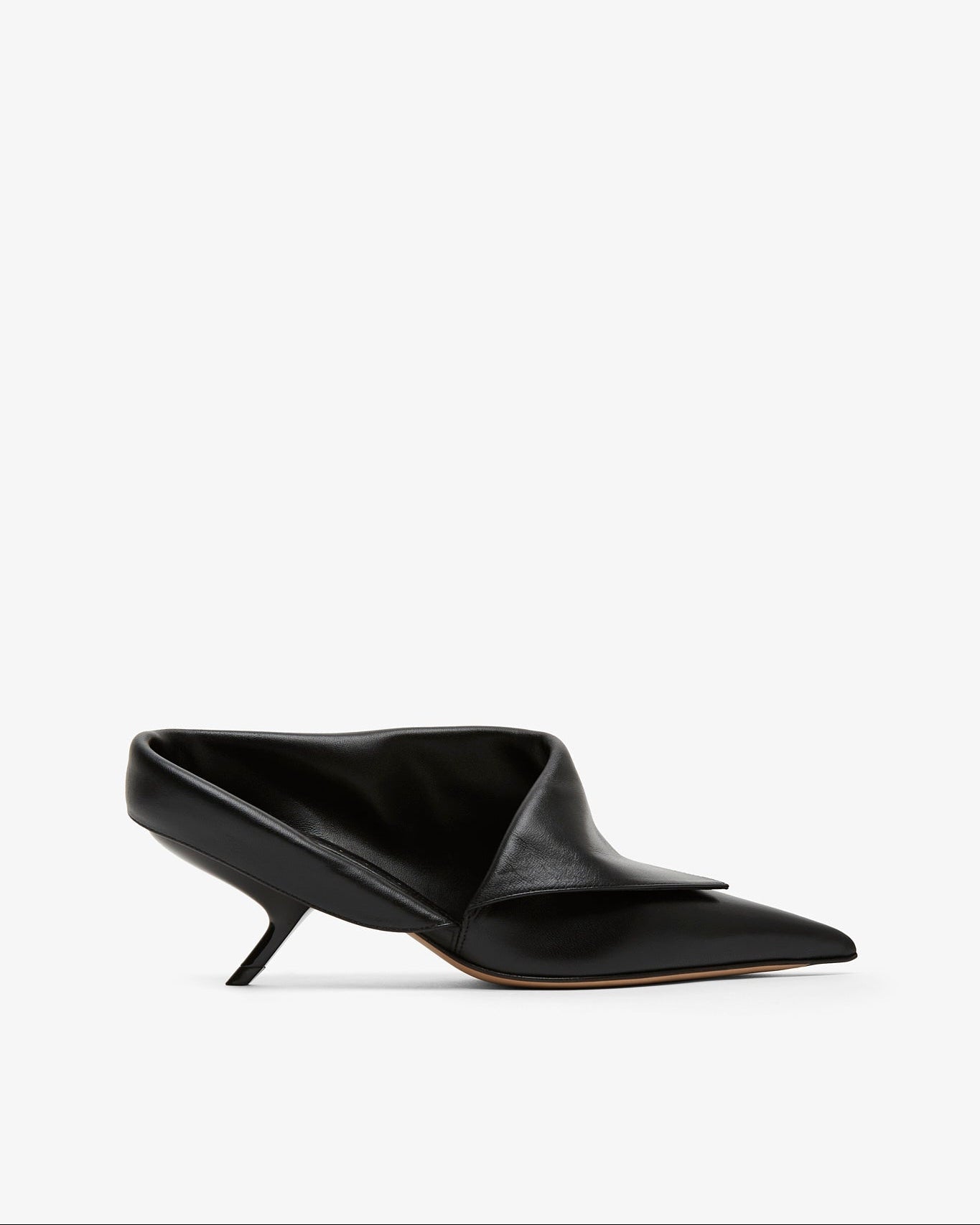 Black high-heeled shoe on a white background