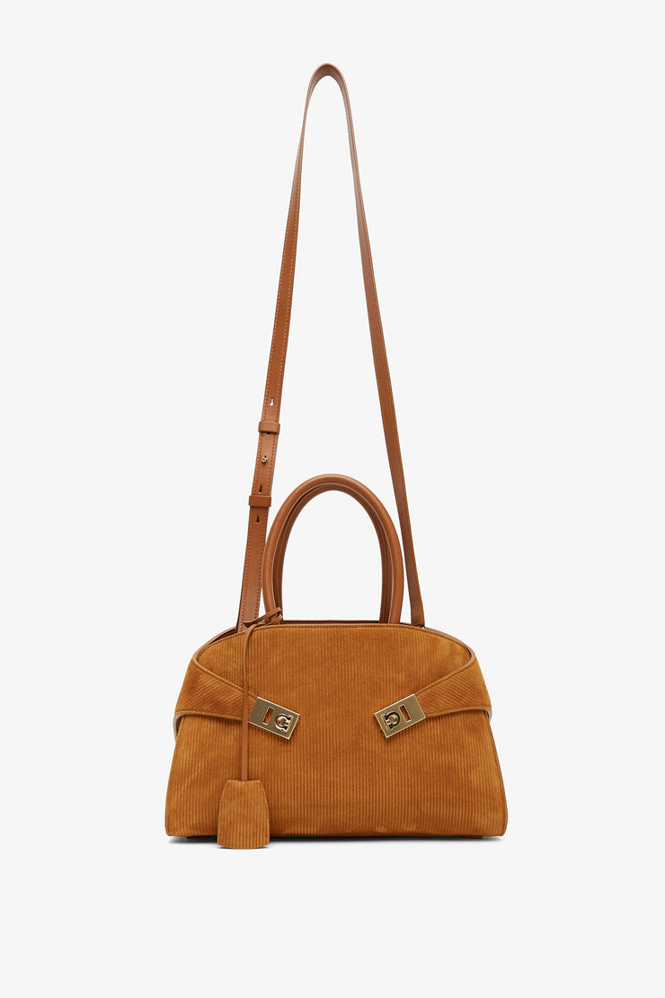 Hug S light brown suede top handle bag