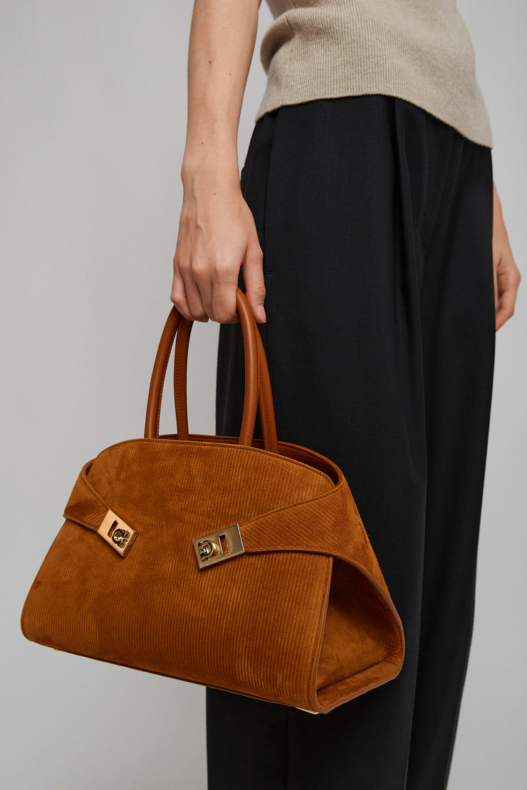 Hug S light brown suede top handle bag