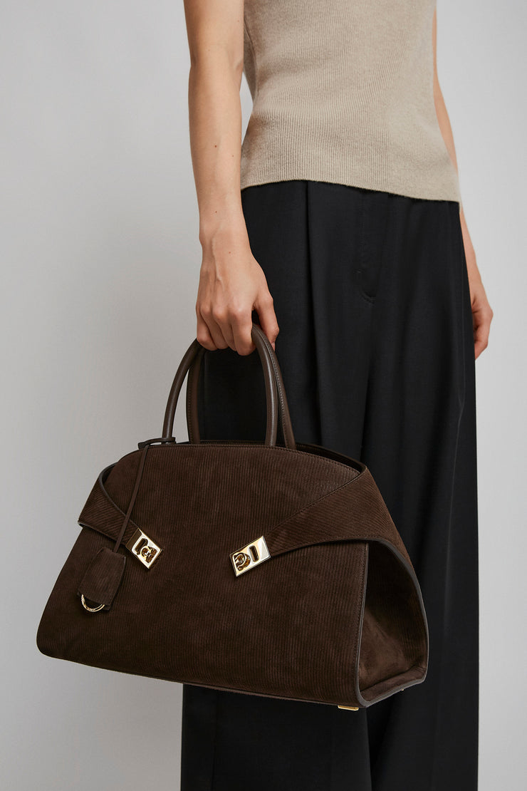 Hug M brown suede top handle bag