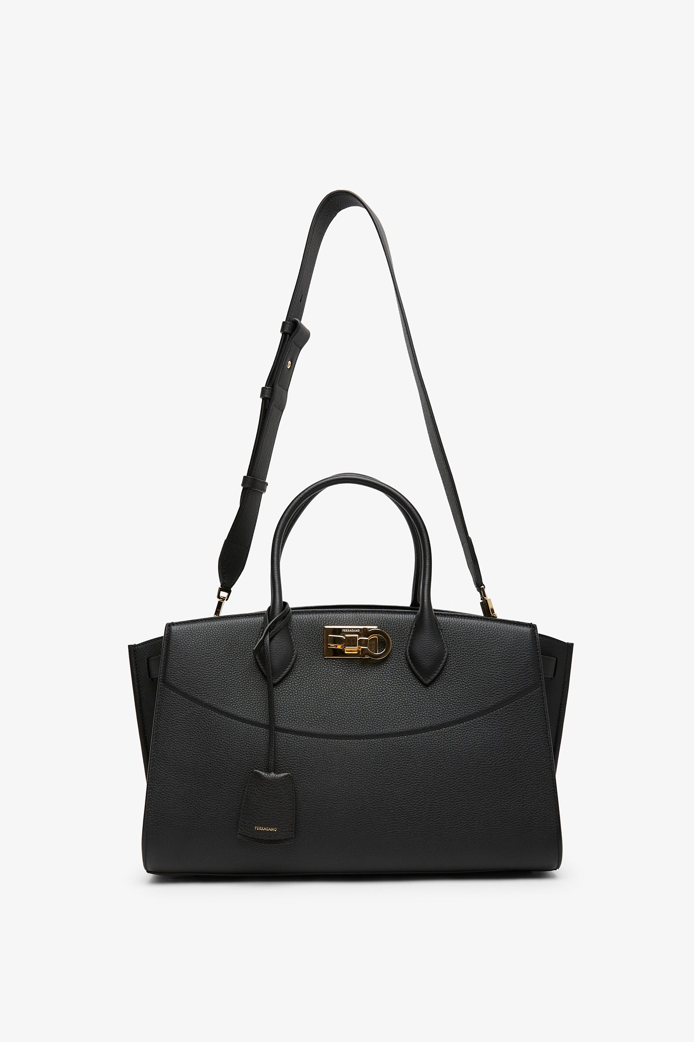 Salvatore Ferragamo ブラックパーティーバッグ Salvatore Ferragamo Raffia Calfskin The Studio Box Tote Black