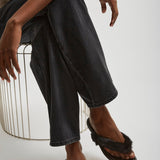 Loly black fur thong flat sandals