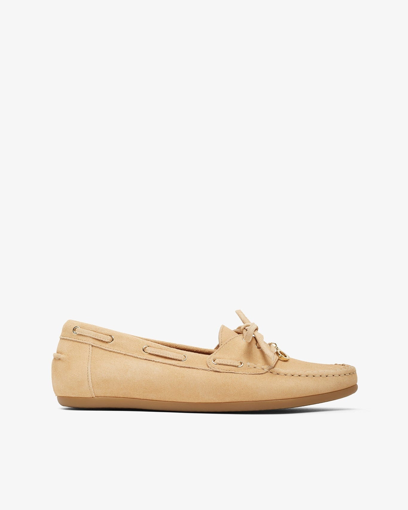 Tan boat shoe on a white background