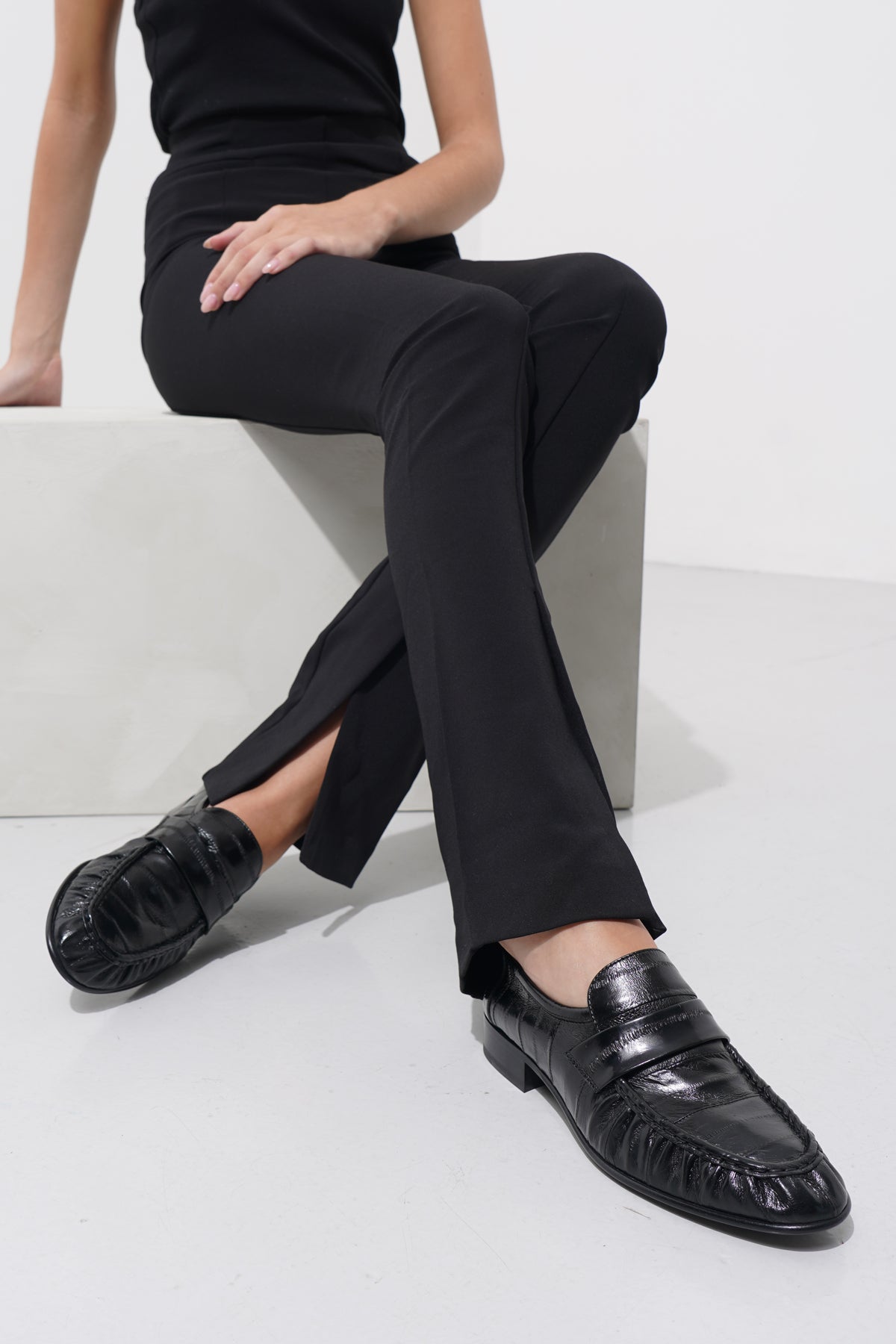 Soft black eel loafers