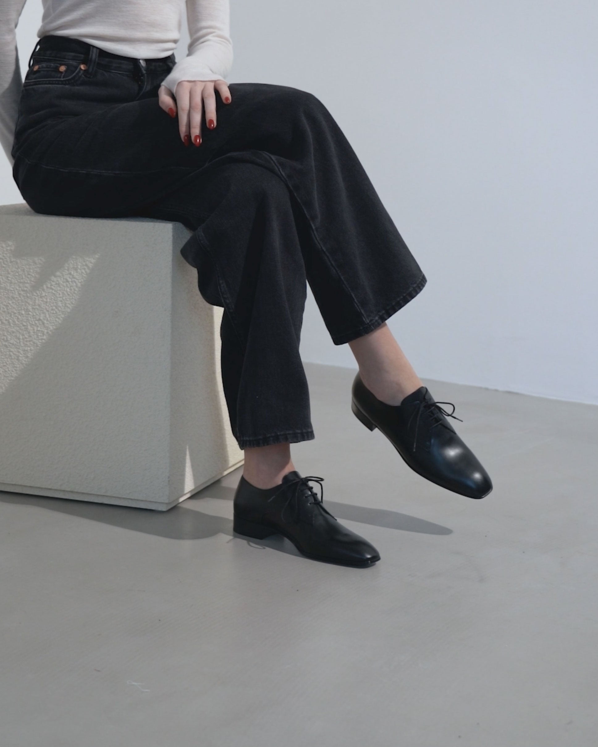 The Row | Kay Oxford black lace-up flats | Savannahs