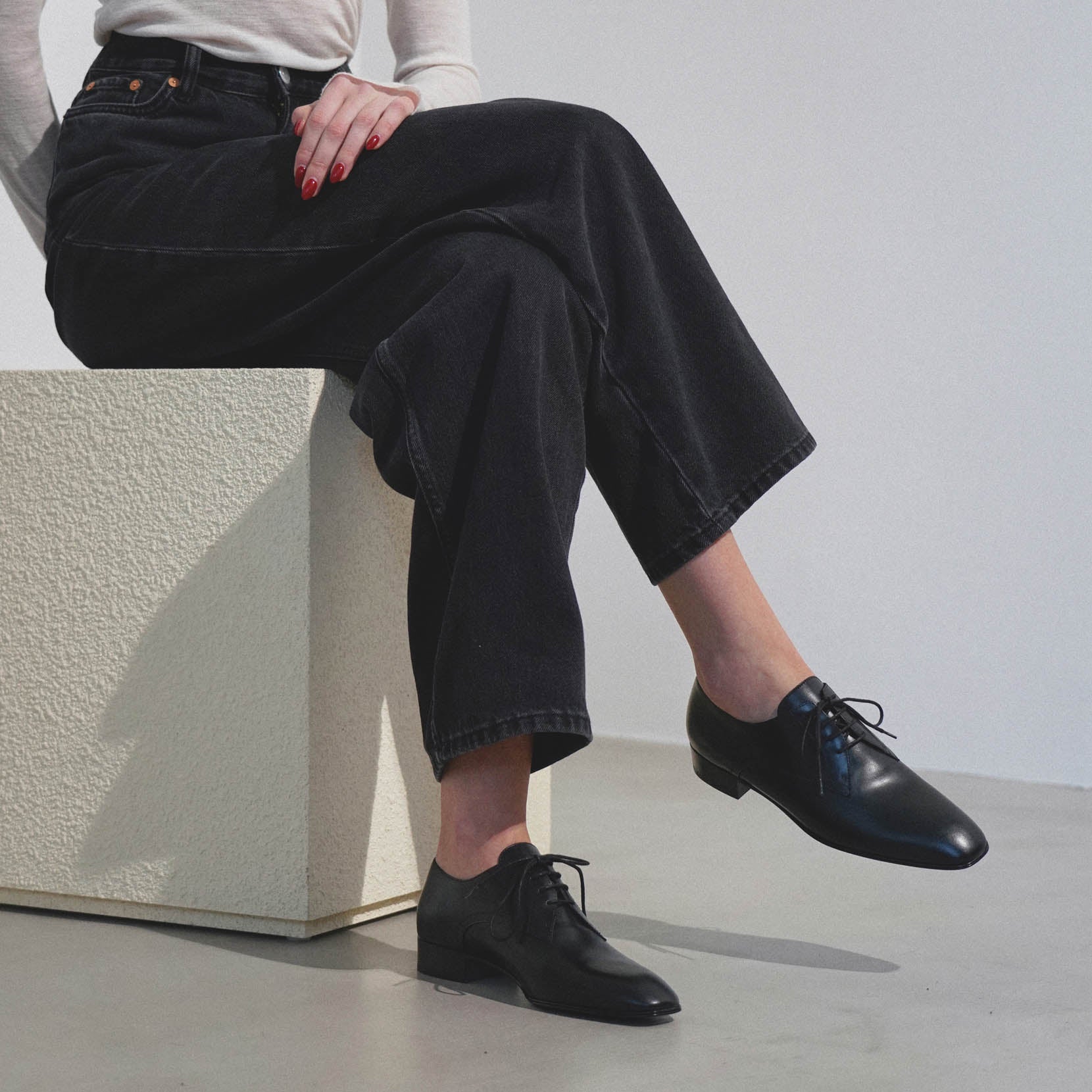 The Row | Kay Oxford black lace-up flats | Savannahs