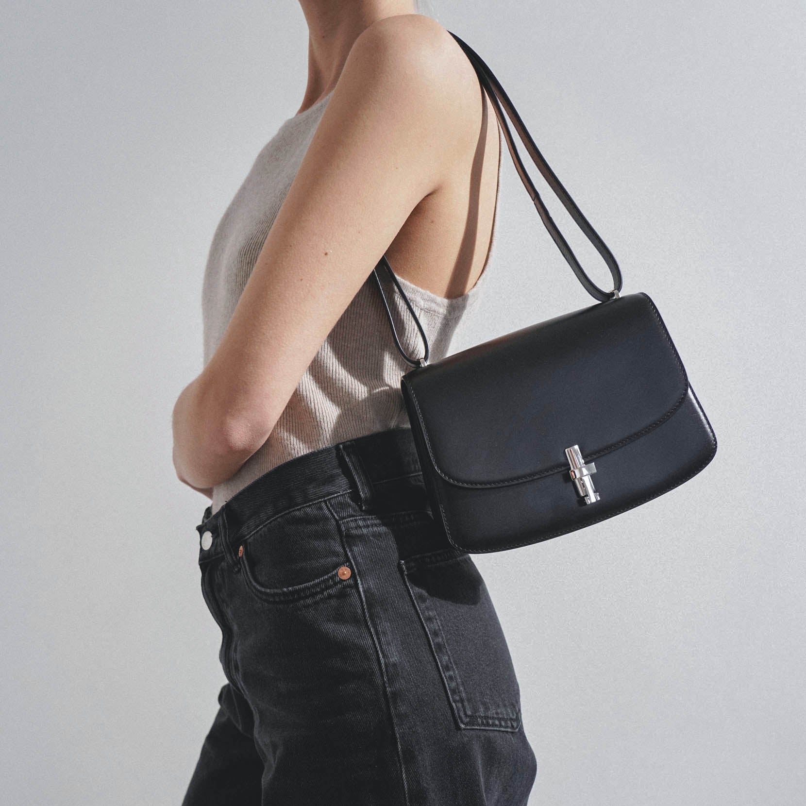 The Row | Sofia 8.75 black leather shoulder bag | Savannahs