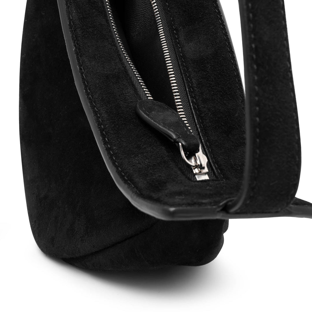 The Row Slouchy banana small black suede shoulder bag Savannahs