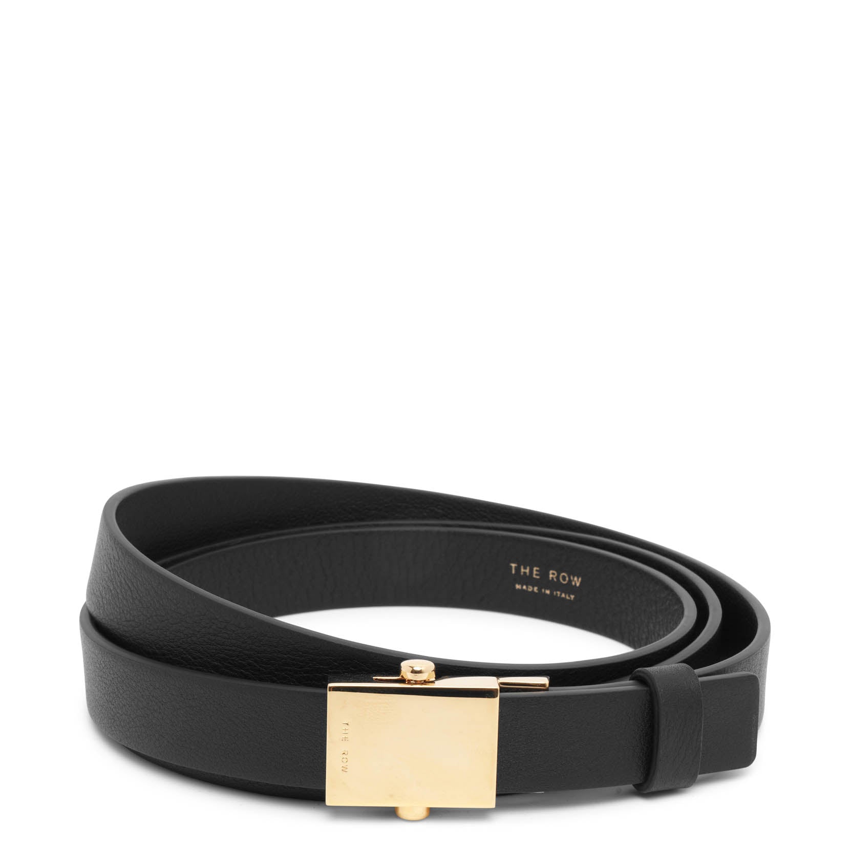 THE ROW BRIAN BELT BLACK AND GOLD LEATHER BELT