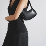 Half moon black leather bag