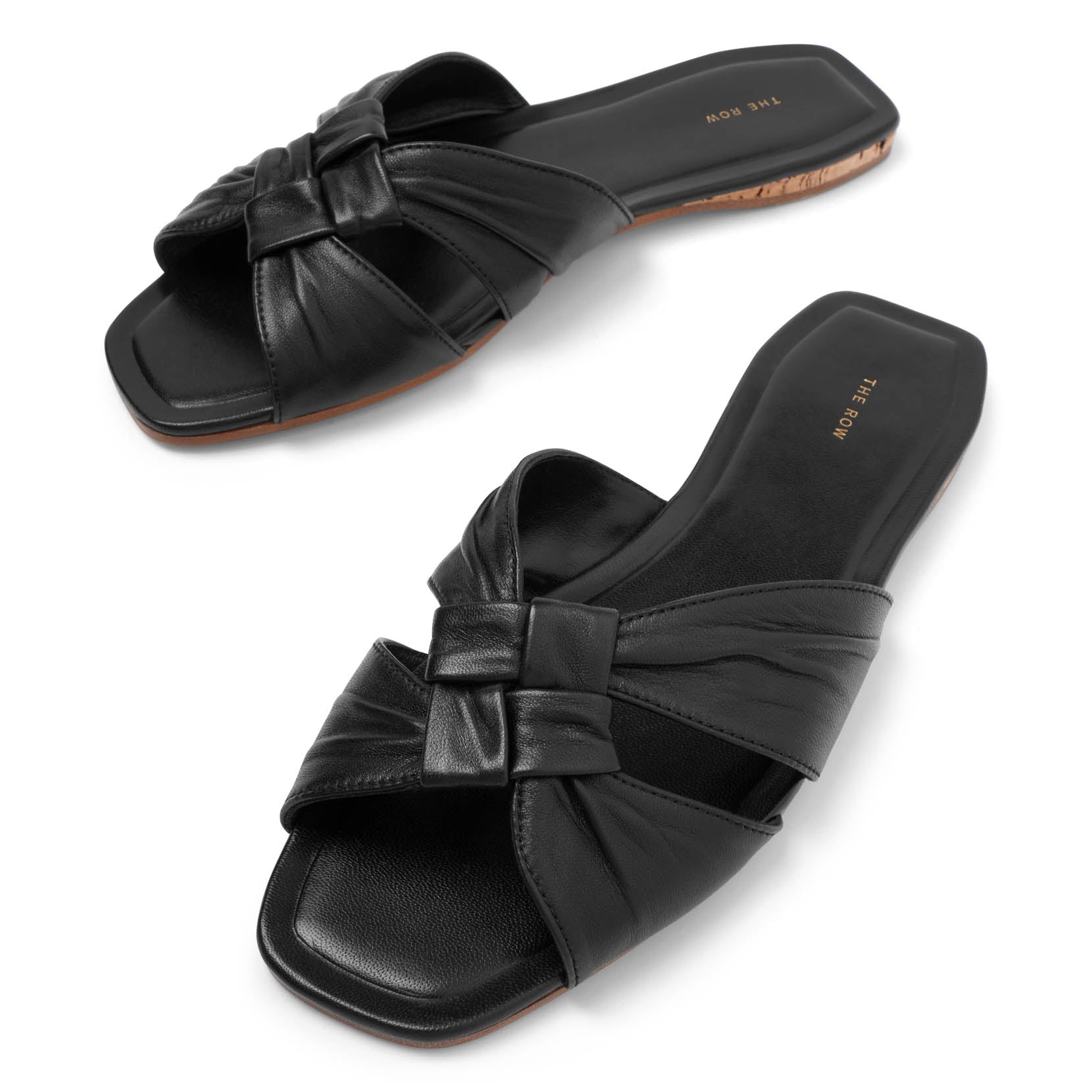 Soft knot black leather flats