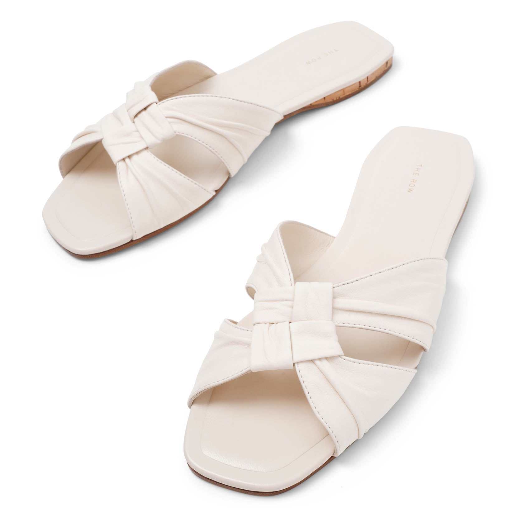 Soft knot white leather flats