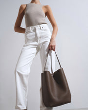 Large N/S dark olive leather tote bag
