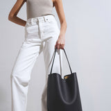 Large N/S dark blue leather tote bag