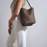 Medium N/S dark olive leather tote bag