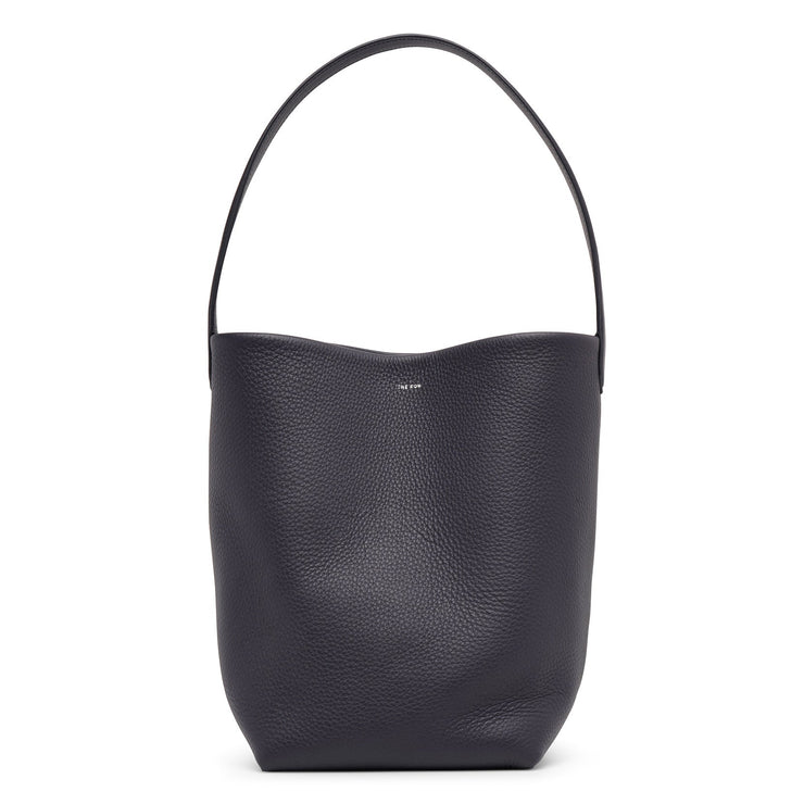 Medium N/S dark blue leather tote bag