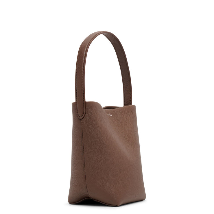 Small N/S dark olive leather tote bag