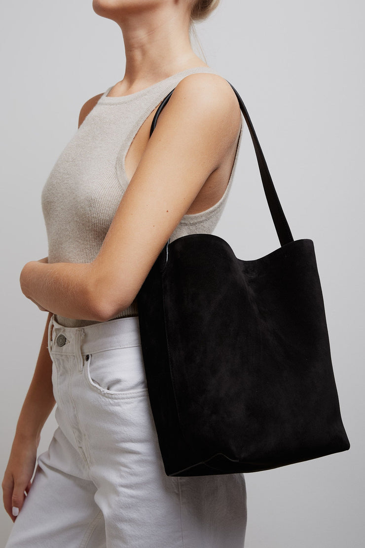 Medium N/S black suede tote bag