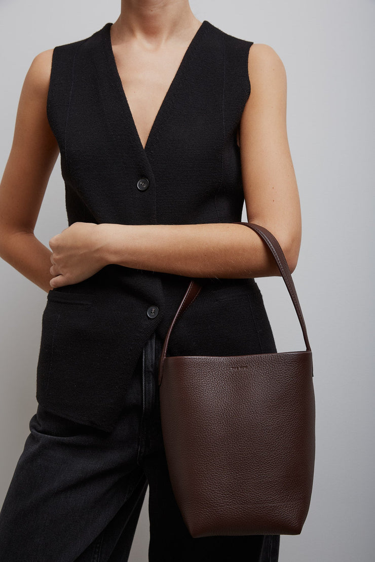 Small N/S burgundy leather tote bag