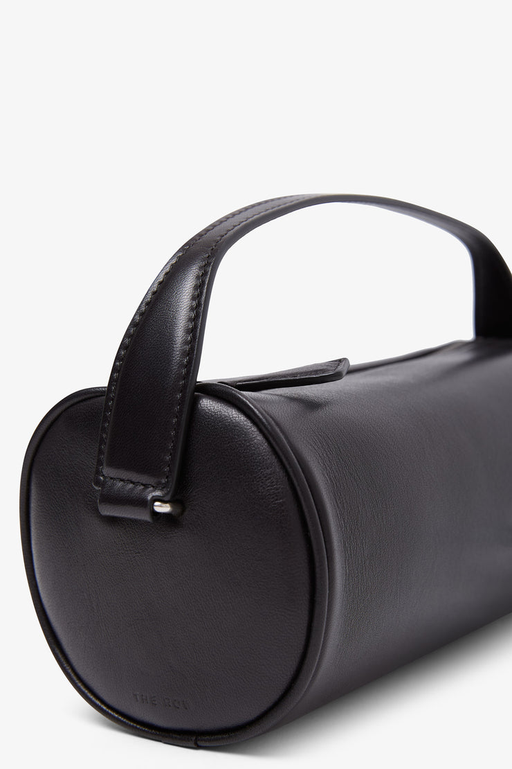 Round 90's black leather bag