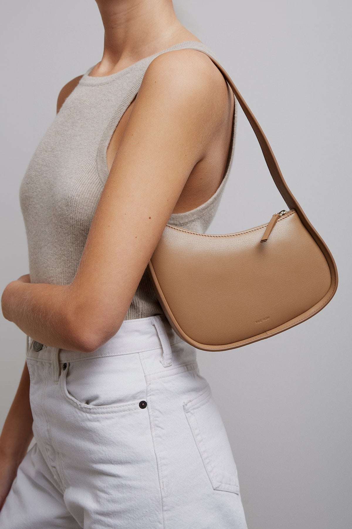 Shop The Row Half Moon Beige Leather Bag