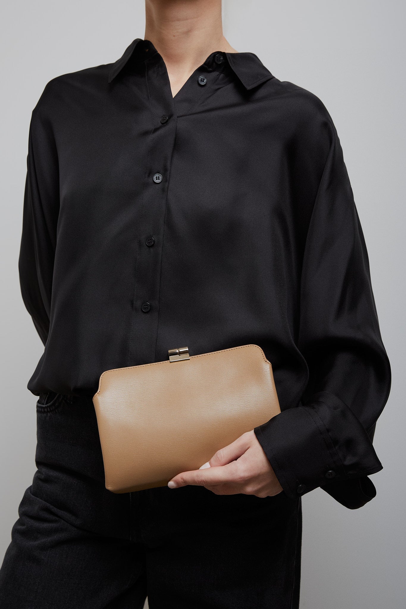 The Row | Amazon beige shiny leather clutch | Savannahs