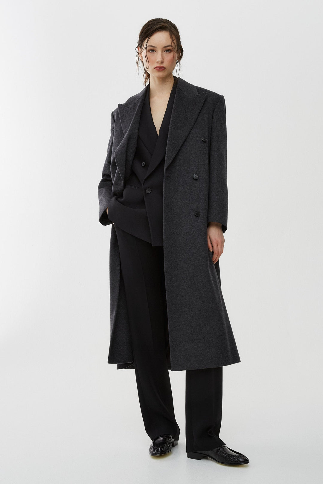 【関税込み】the row HARISI' COAT Harisi cashmere coat in grey - The Row | Mytheresa