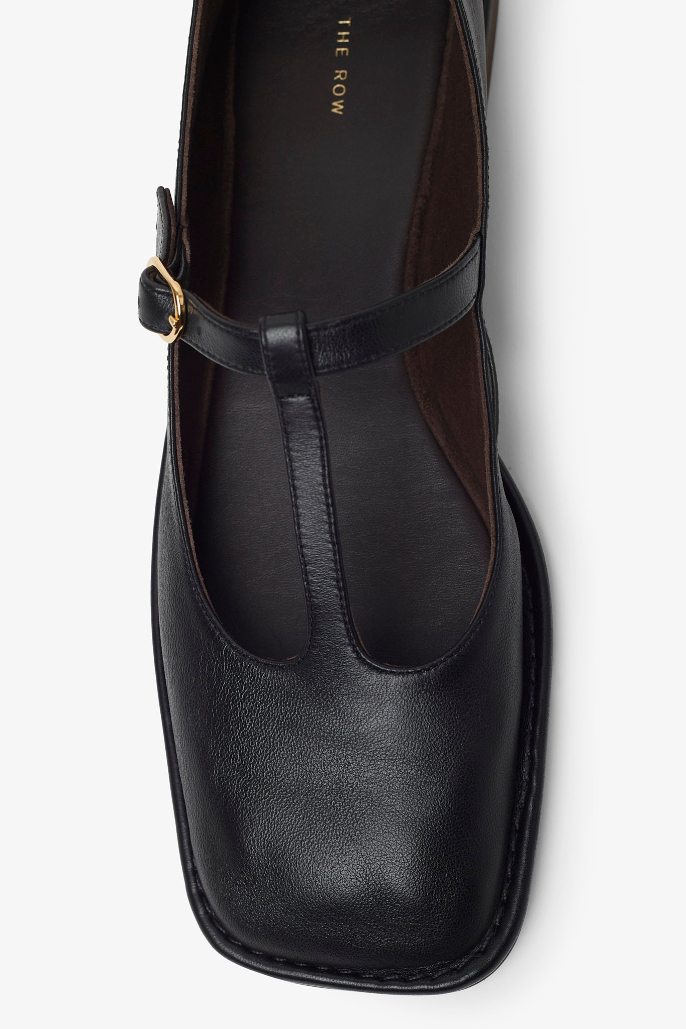Square T-strap soft black ballerina flats