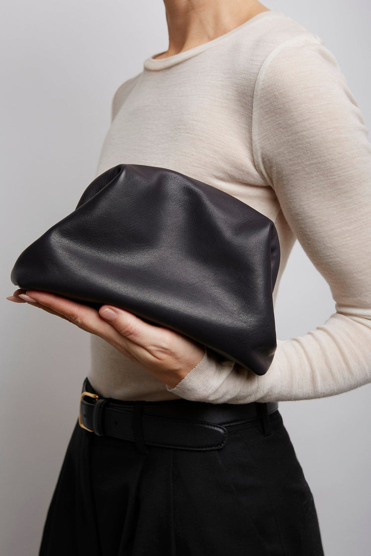 Mira black leather clutch