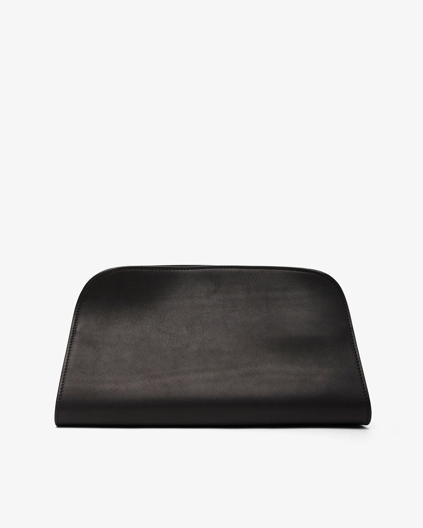 Black leather clutch bag on a white background