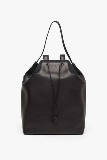 Spring black leather backpack