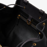 Spring black leather backpack