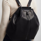 Spring black leather backpack