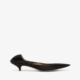Black high-heeled shoe on a white background
