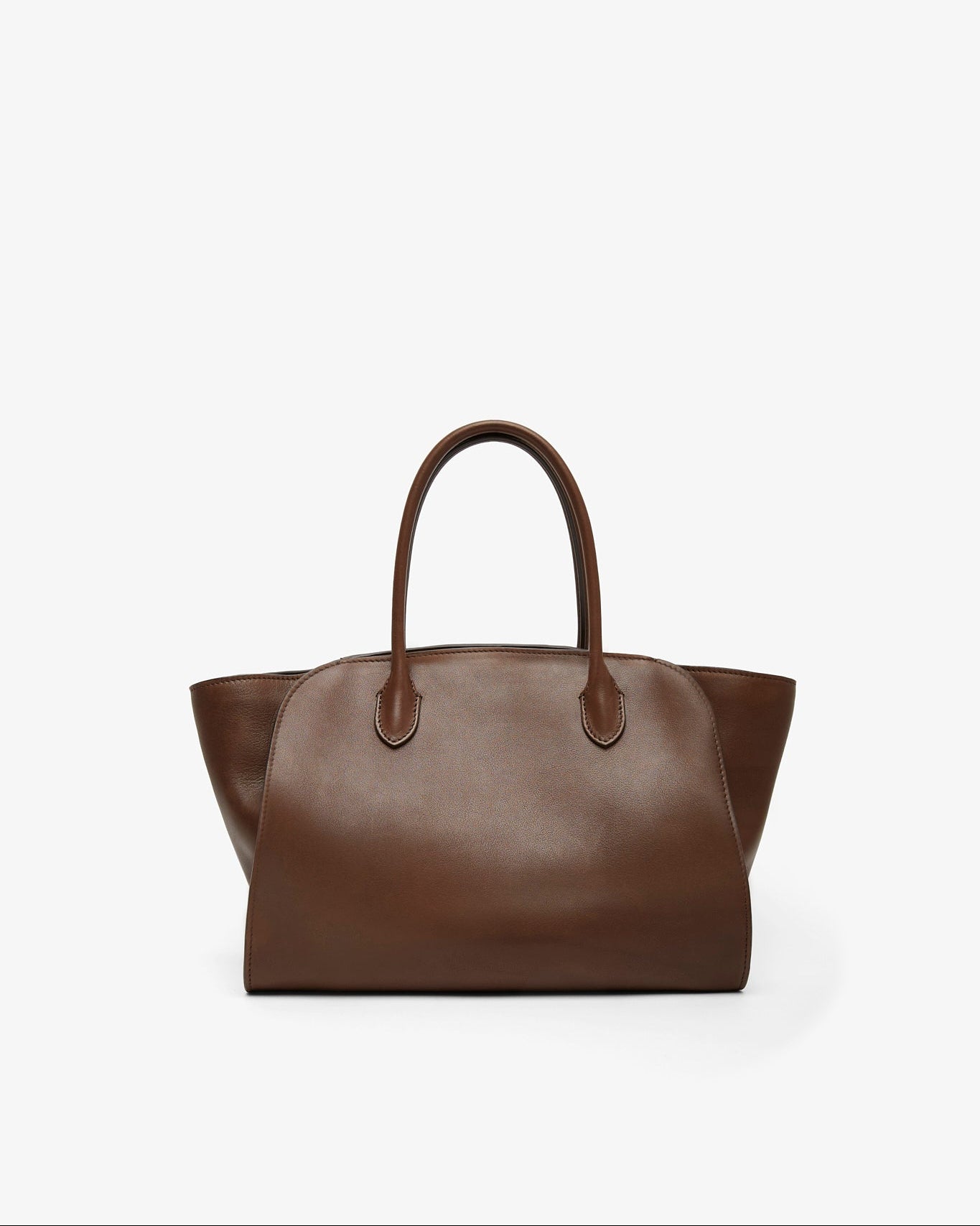 Brown leather handbag on a white background
