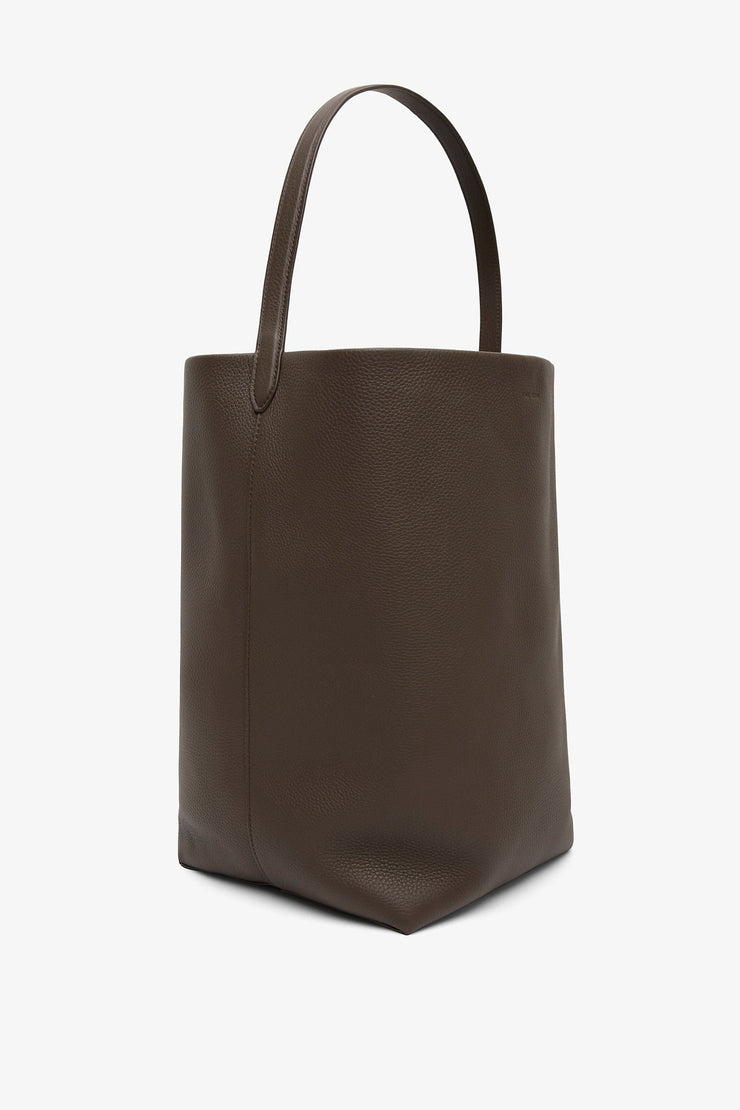 Large N/S deep brown leather tote bag