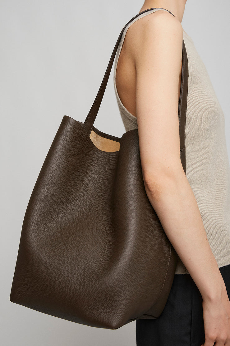 Large N/S deep brown leather tote bag
