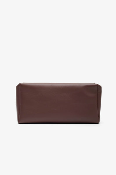 Squared compact brown leather clutch