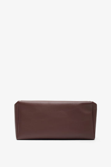 Squared compact brown leather clutch