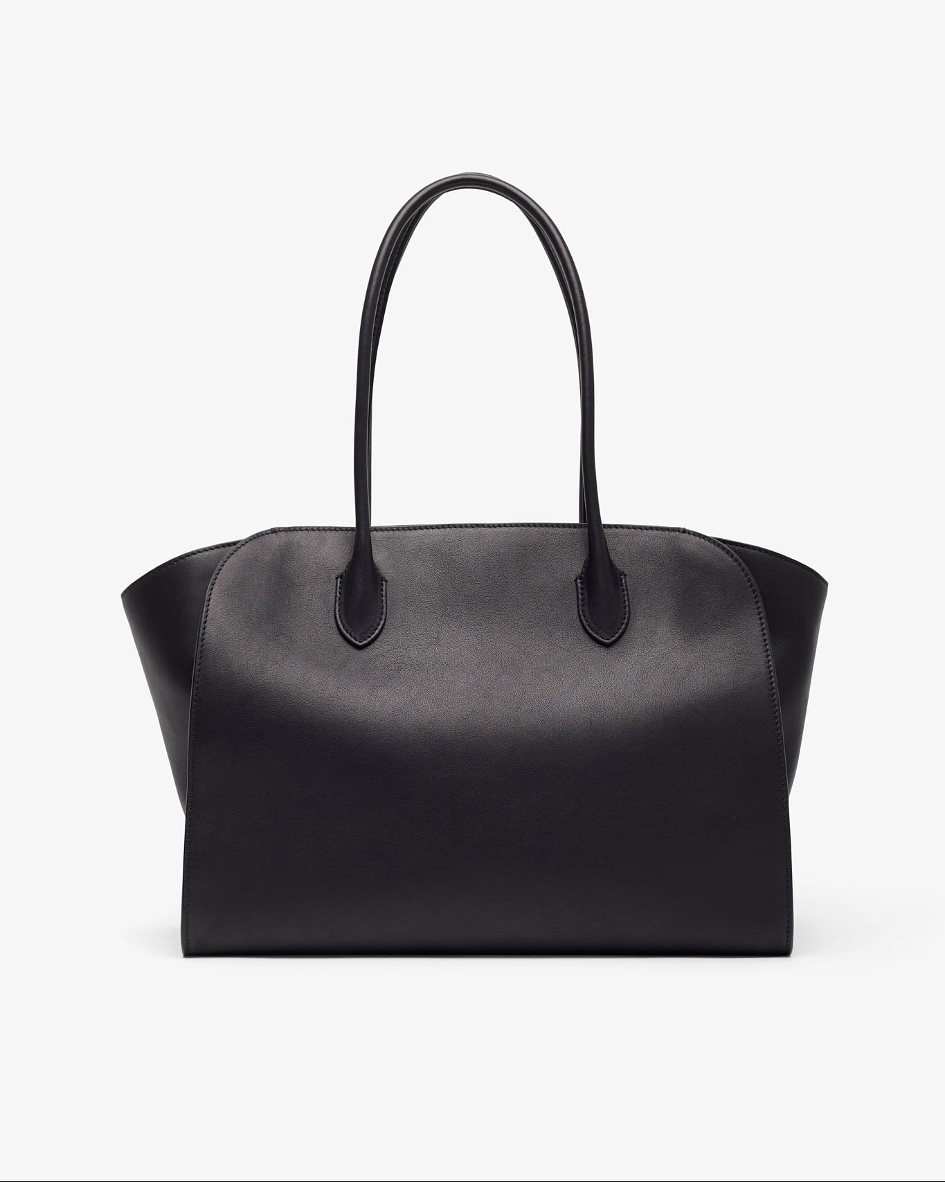 Black leather handbag on a white background
