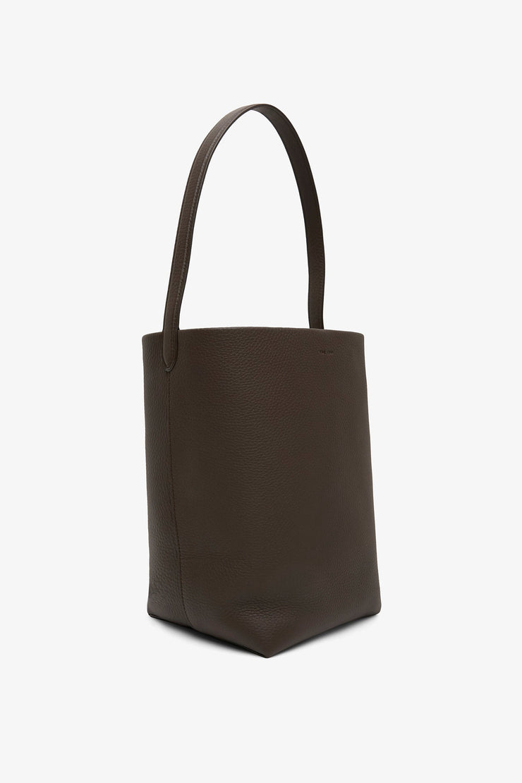 Medium N/S deep brown leather tote bag